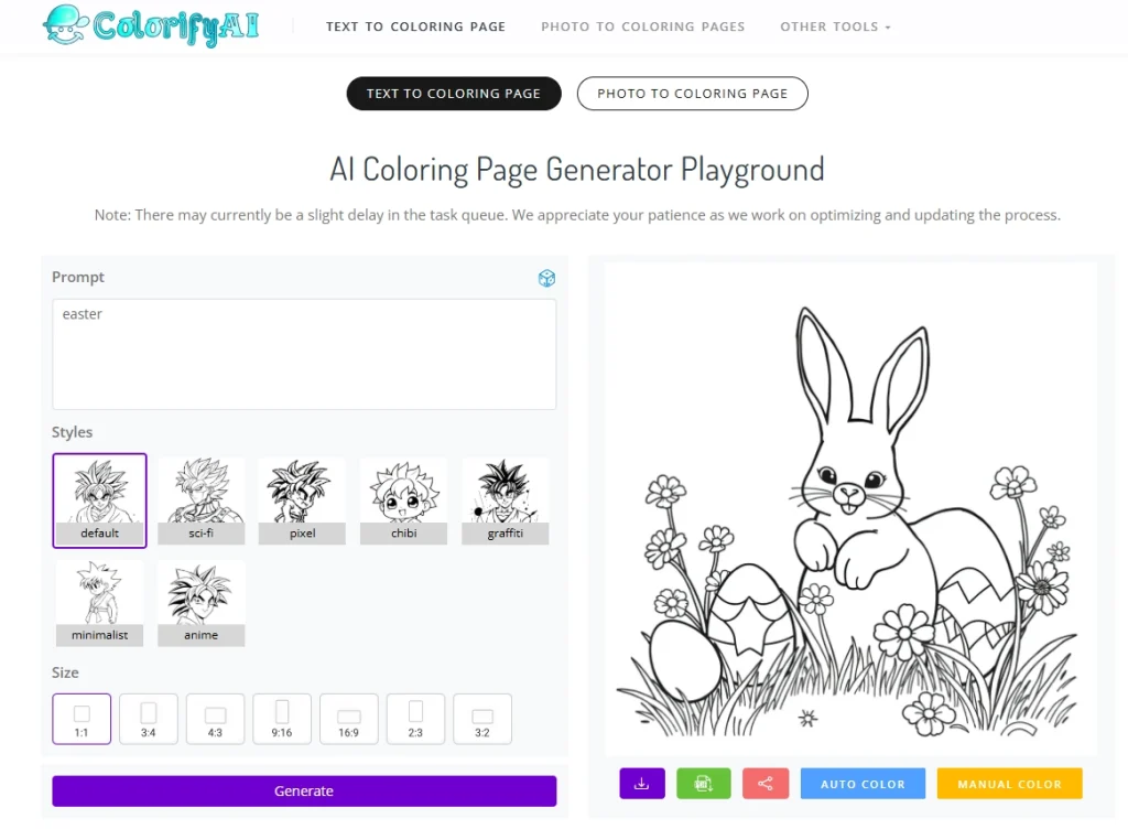 ColorifyAI get Children's Easter Coloring Pages