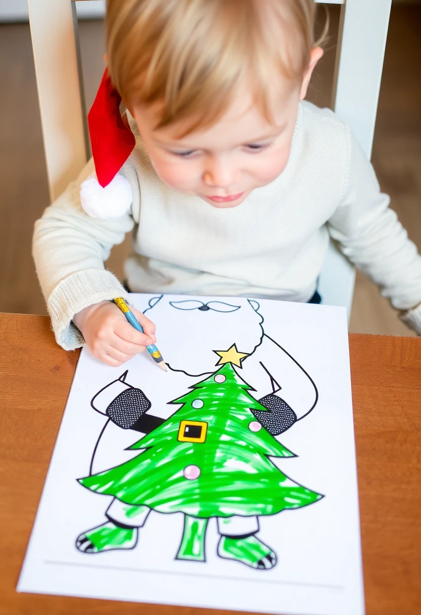 A child is using a coloring page with a pencil in hand