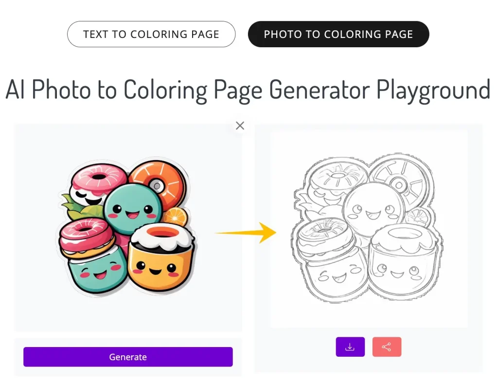 Convert AI-generated stickers into coloring pages and color them online
