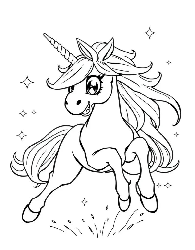 Anime Style Unicorn Coloring Page