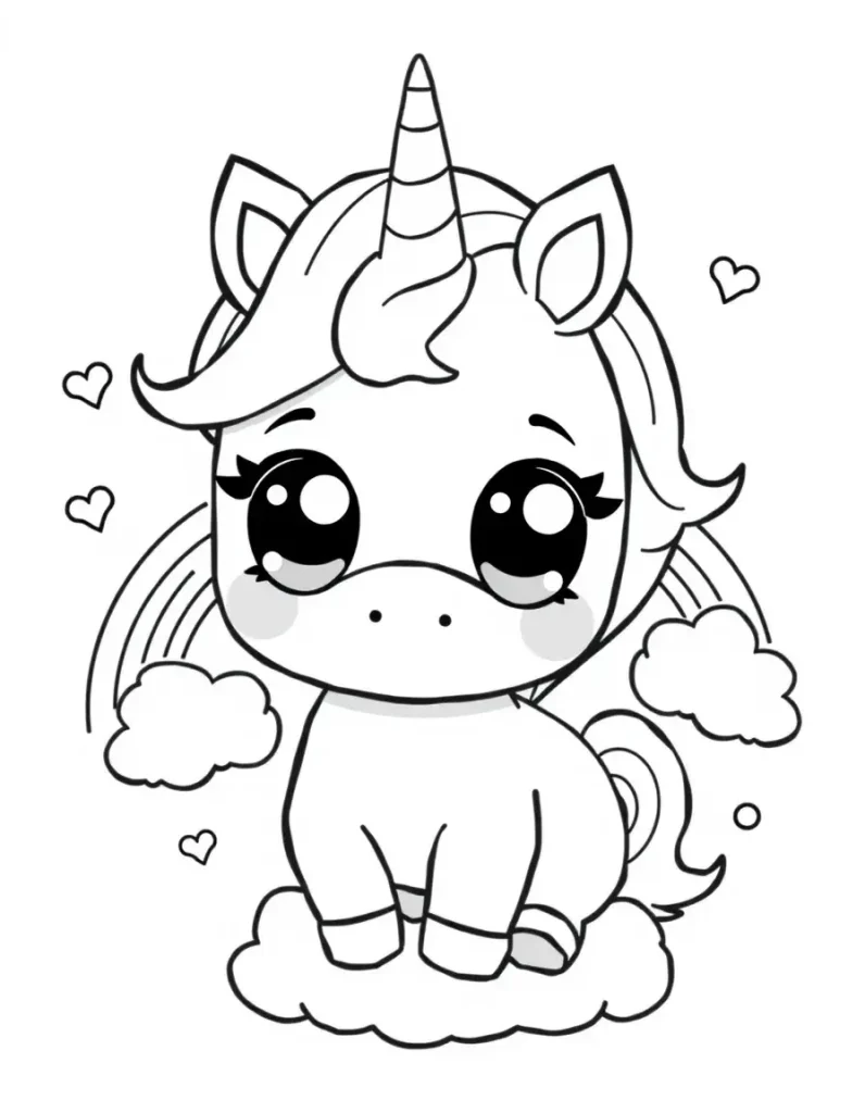 Chibi Style Unicorn Coloring Page