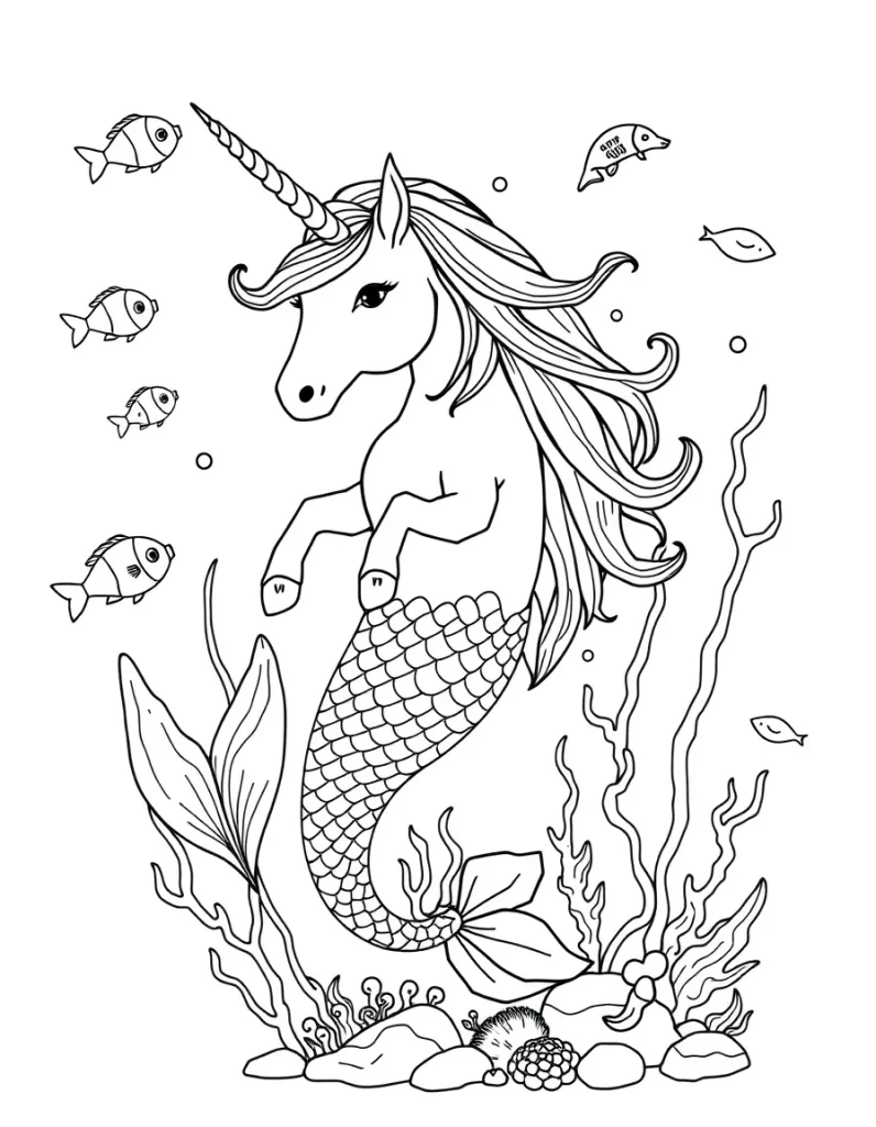 Unicorn Mermaid Coloring Pages