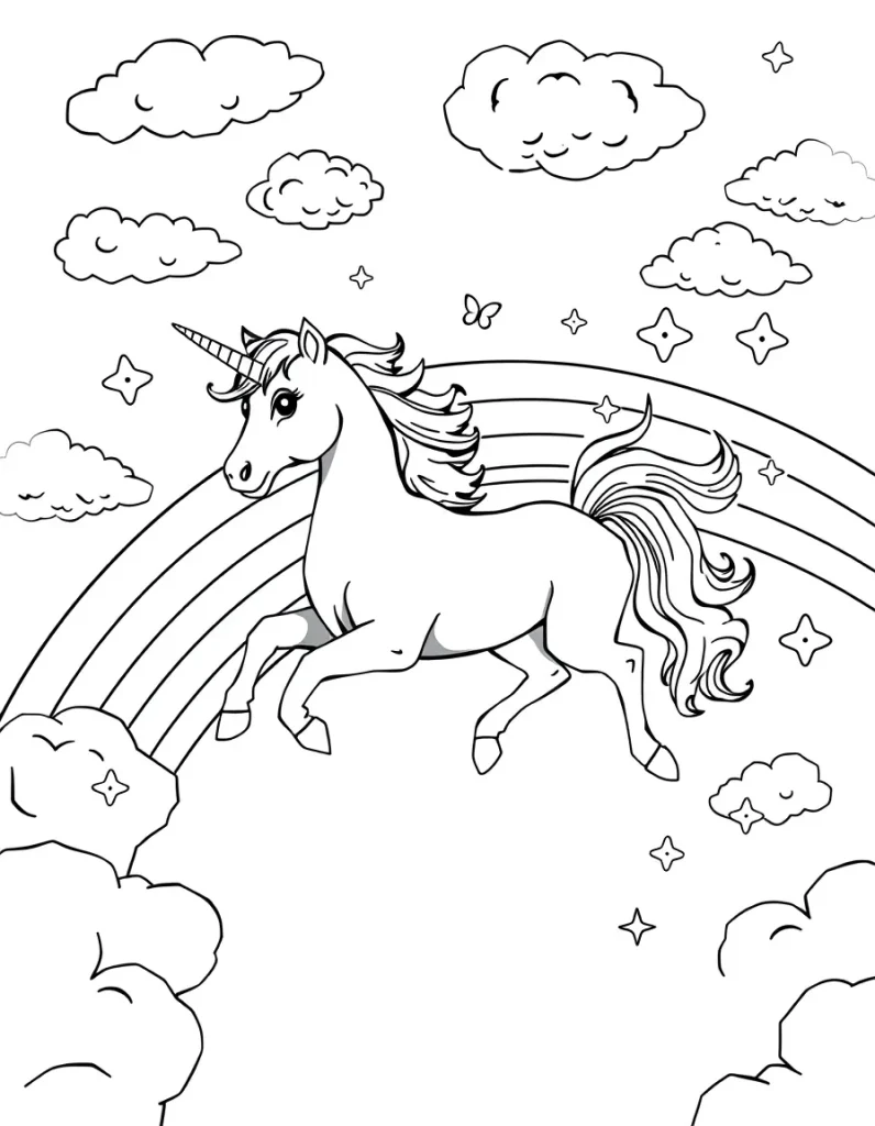 Unicorn Rainbow Coloring Pages