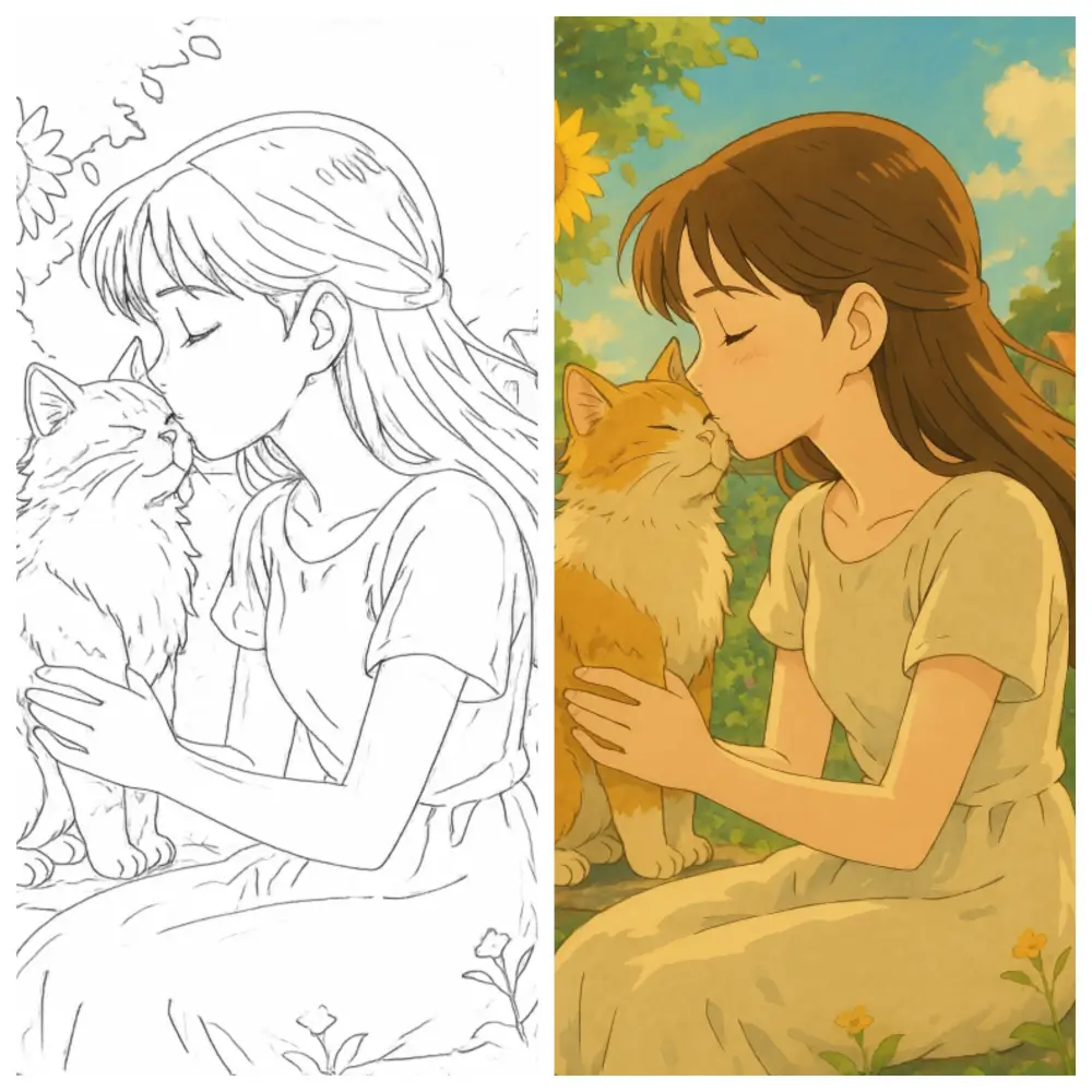 Turn any coloring pages into Studio Ghibli style