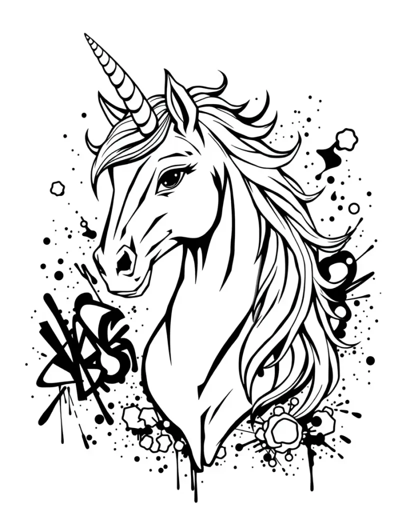 Graffiti Style Unicorn Coloring Page