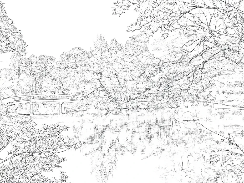 Japanese landscape line art