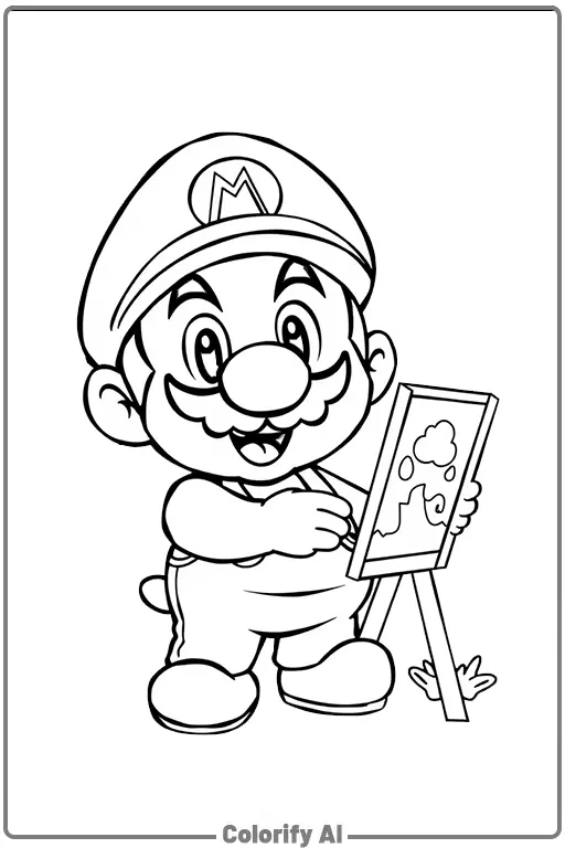 AI-generated Mario coloring page