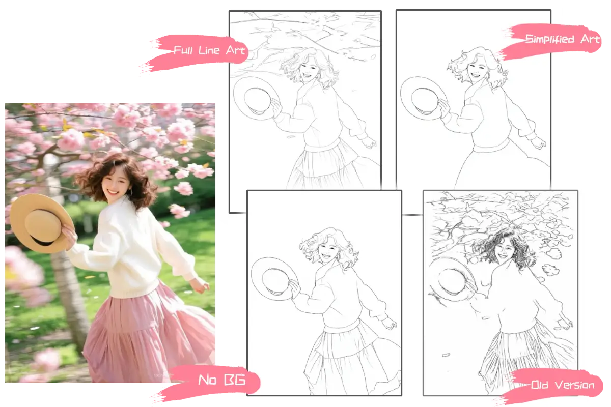 Générez des pages de coloriage dans 4 styles uniques