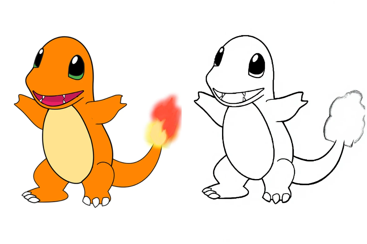 Personnage Pokémon en dessin au trait