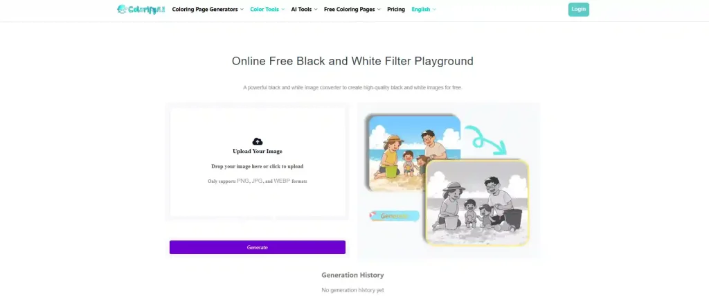 Colorify AI black and white filter playground