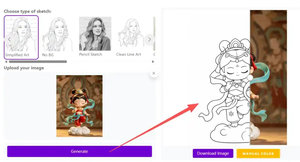 Generate an AI-generated pencil sketch result