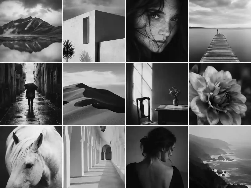 cohesive black and white photo portfolio
