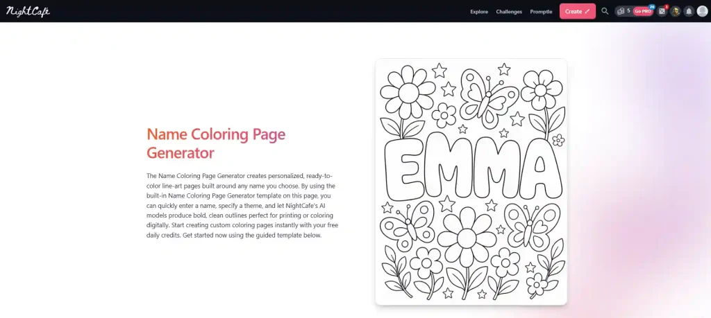 nightcafe name coloring pages homepage